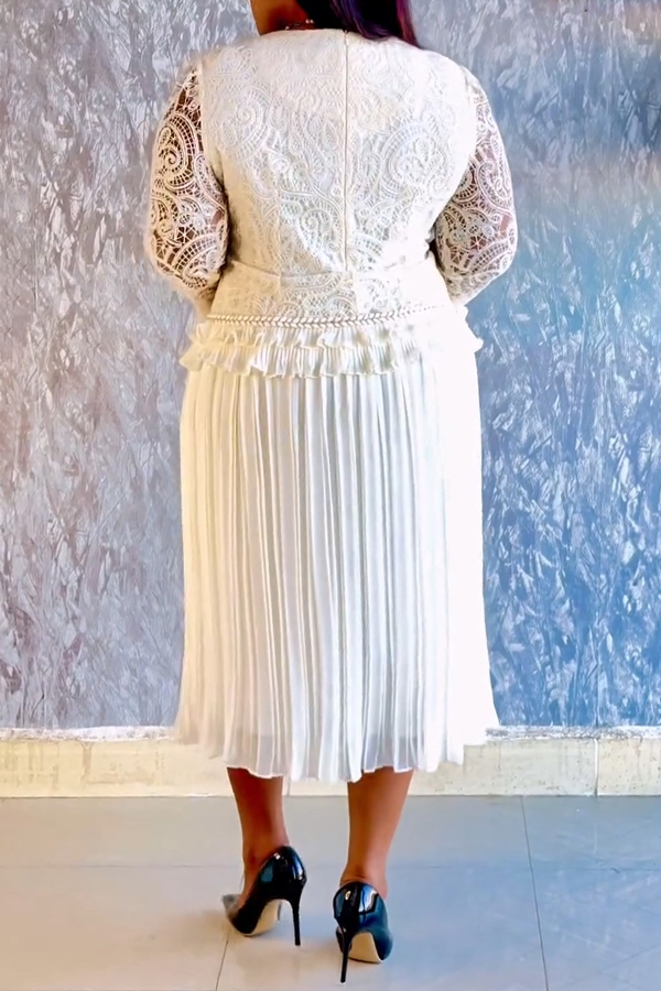 Vintage Lace Ruffle Top & Pleated Skirt Set