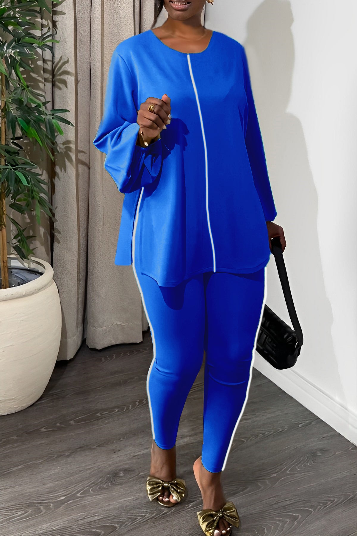 Casual Round Neck Top & Slim Pants Set