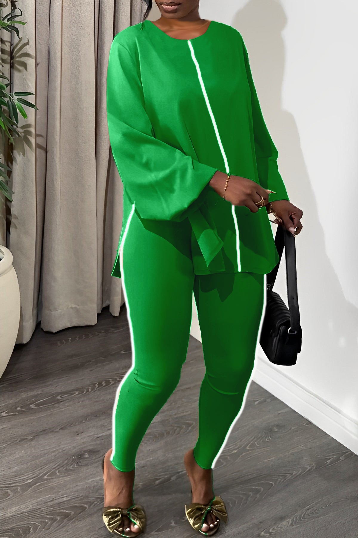 Casual Round Neck Top & Slim Pants Set