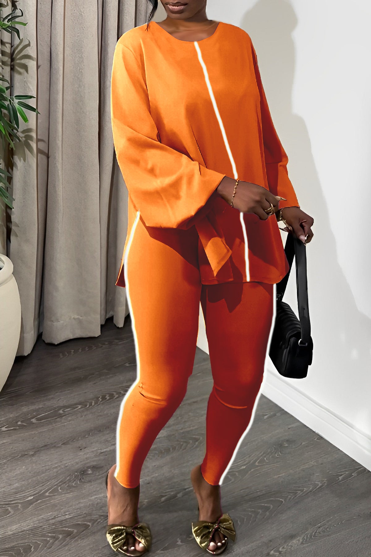 Casual Round Neck Top & Slim Pants Set