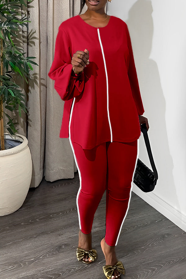 Casual Round Neck Top & Slim Pants Set
