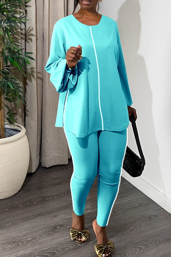Casual Round Neck Top & Slim Pants Set