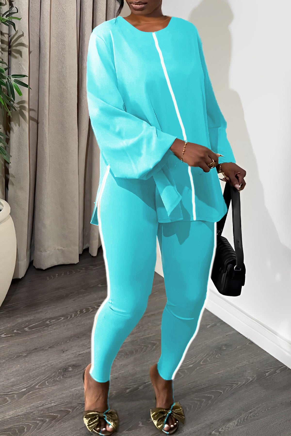 Casual Round Neck Top & Slim Pants Set