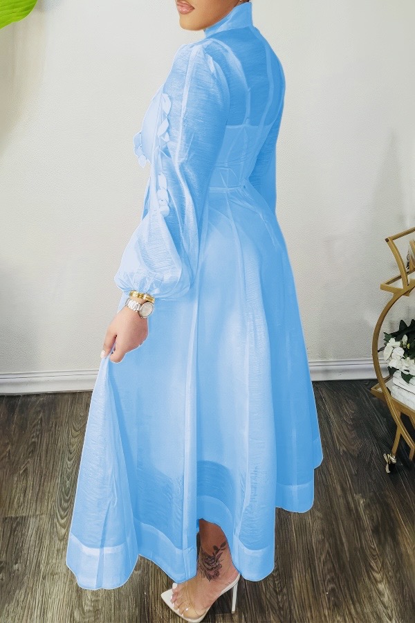 High Neck Hollow Out Lantern Sleeve  Dress