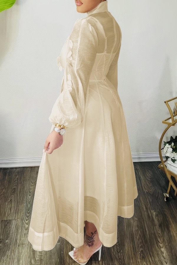 High Neck Hollow Out Lantern Sleeve  Dress