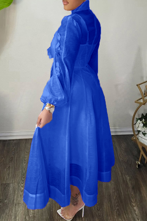 High Neck Hollow Out Lantern Sleeve  Dress