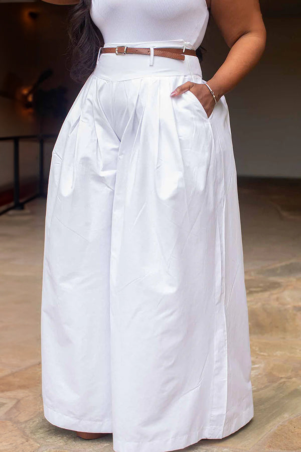 Oversized Belted Design Wide Leg Pants
