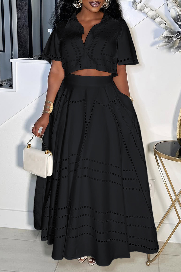 Stylish Burning Flower Craft Short Top & Skirt Set