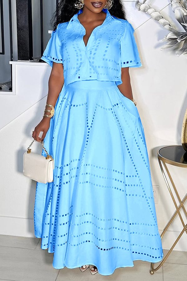 Stylish Burning Flower Craft Short Top & Skirt Set