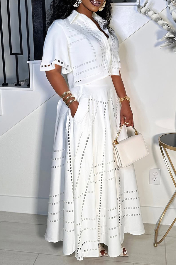 Stylish Burning Flower Craft Short Top & Skirt Set