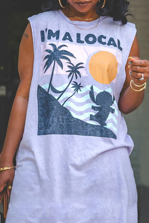 Casual Sleeveless Nature Print Mini Dress