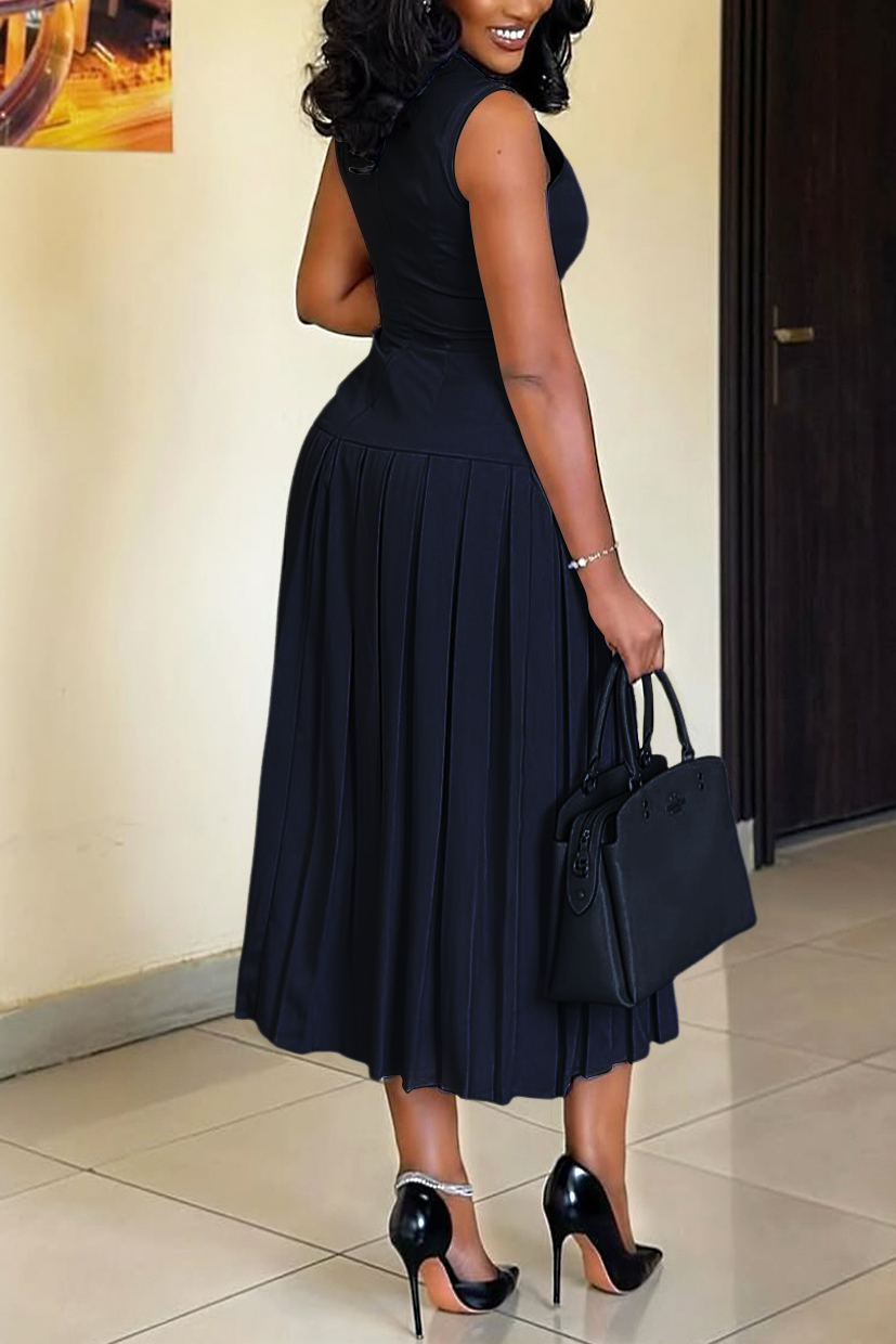 Elegant Sleeveless Pleated Hem Maxi Dress