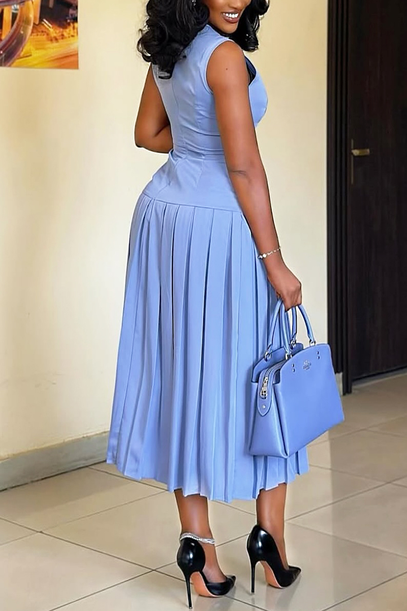 Elegant Sleeveless Pleated Hem Maxi Dress