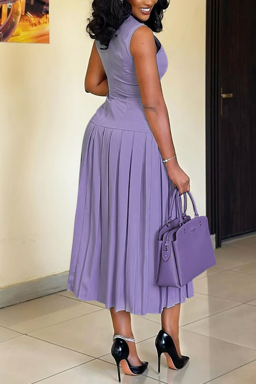 Elegant Sleeveless Pleated Hem Maxi Dress