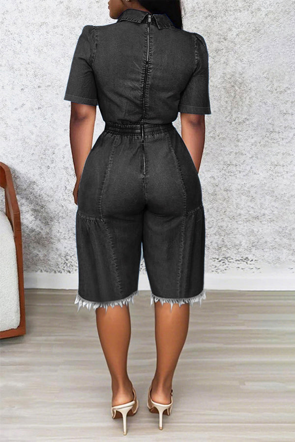 Chic Twist Tassel Hem Denim Jumpsuit