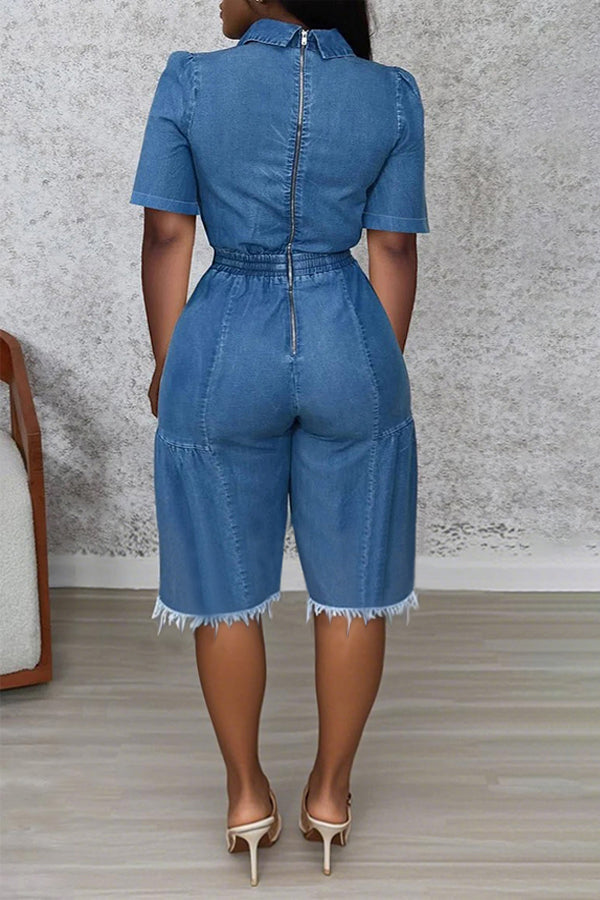 Chic Twist Tassel Hem Denim Jumpsuit