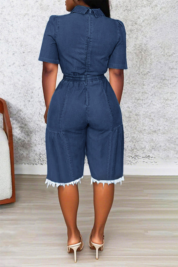 Chic Twist Tassel Hem Denim Jumpsuit