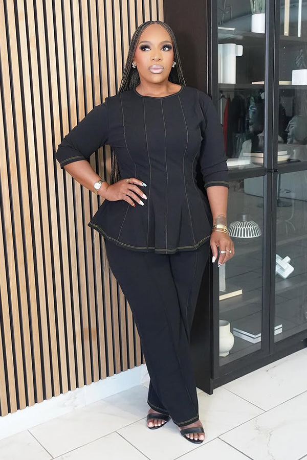 Casual Waist Hugging Denim Top & Straight Jeans Set