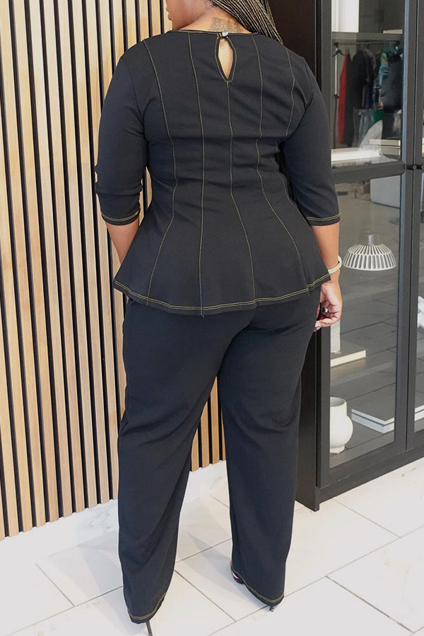 Casual Waist Hugging Denim Top & Straight Jeans Set