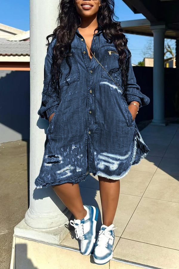 Street Style Single Breasted Raw Edge Denim Romper