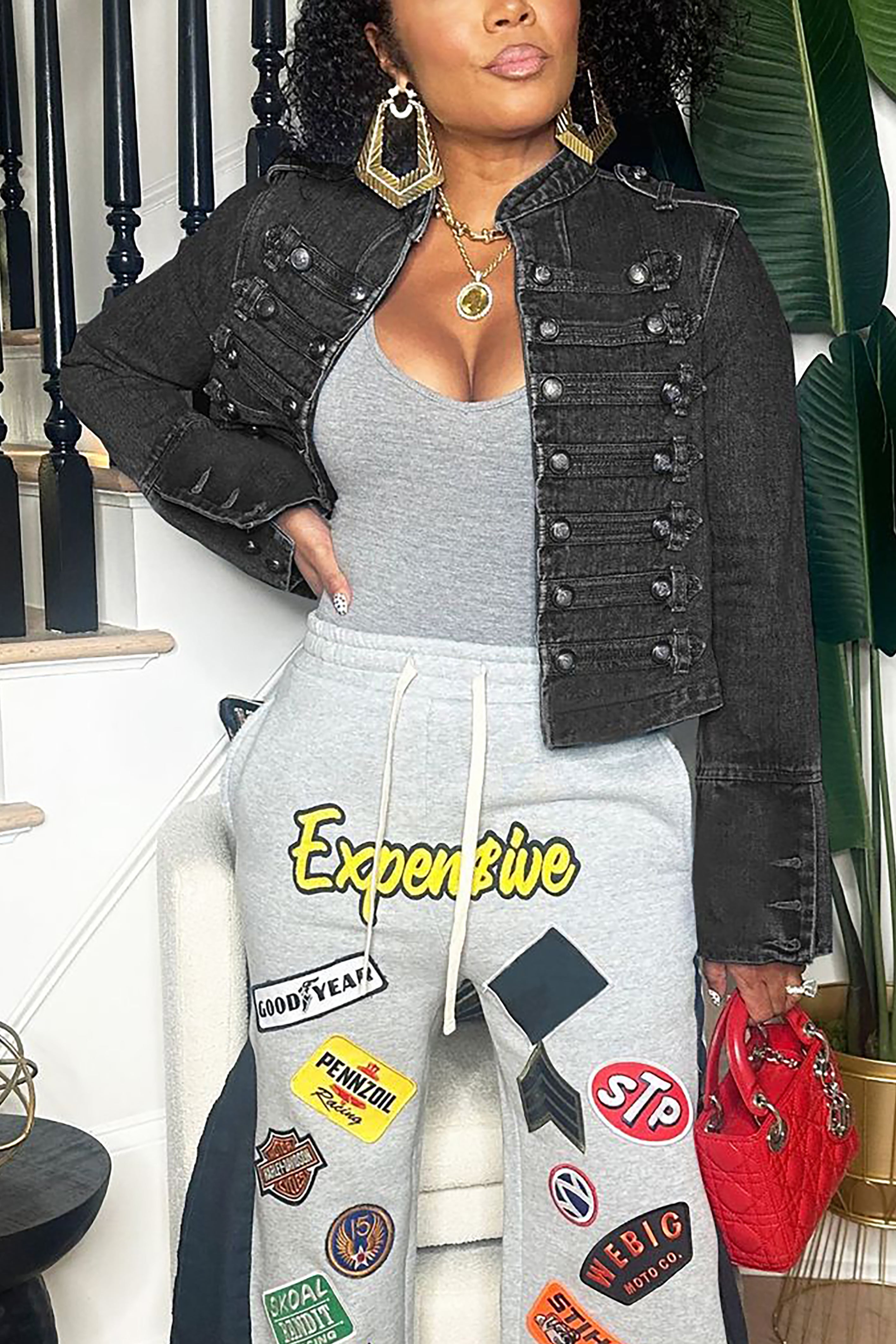 Vintage Symmetrical Breasted Patchwork Denim Jacket*