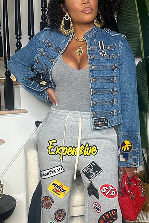 Vintage Symmetrical Breasted Patchwork Denim Jacket