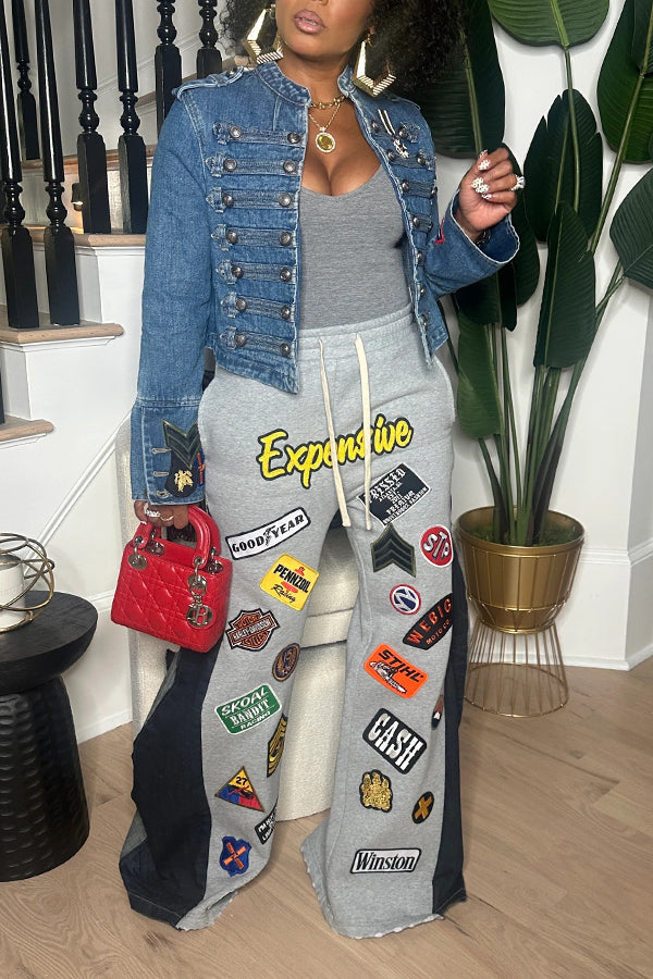 Vintage Symmetrical Breasted Patchwork Denim Jacket