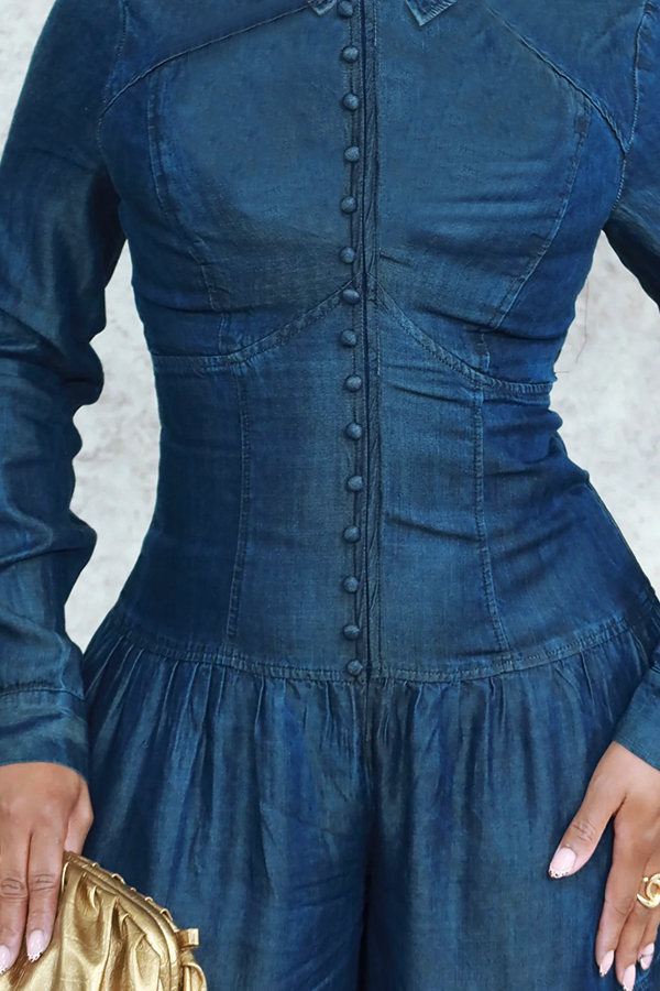Stylish Sweetheart Collar Denim Jumpsuit