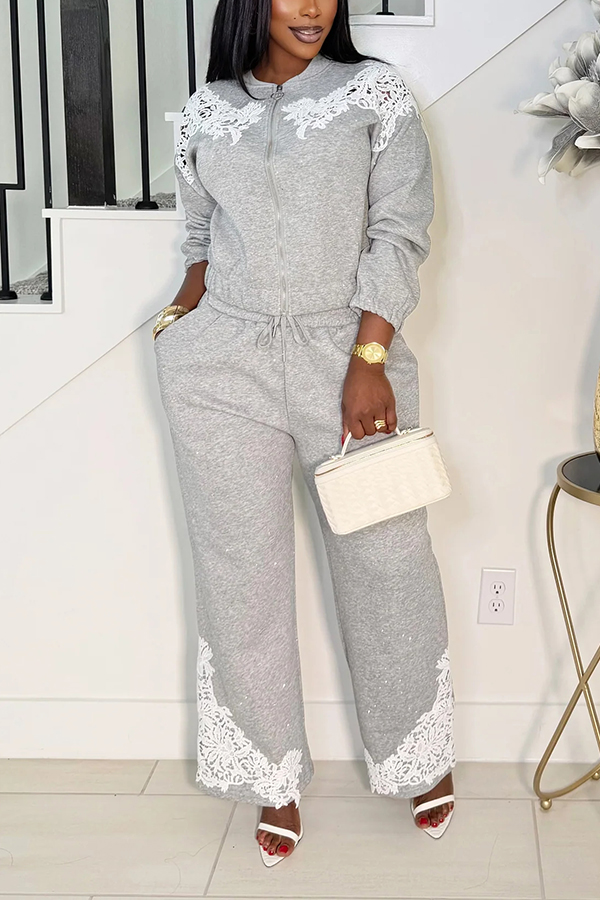 Stylish Crystal Dots Lace Jogger Set