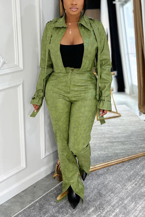 Stylish Faux Leather Crop Jacket & Pants Set