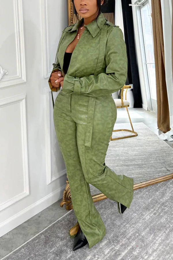 Stylish Faux Leather Crop Jacket & Pants Set