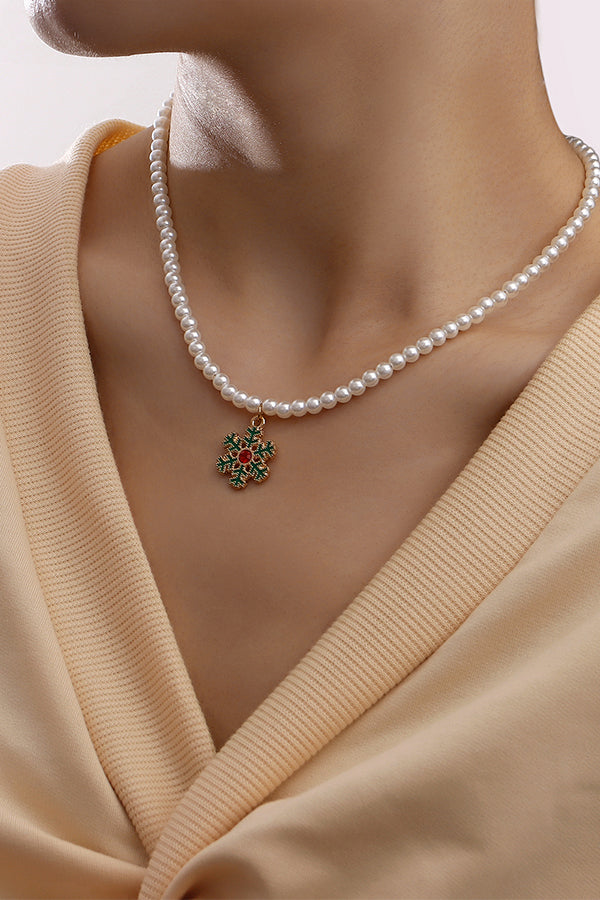 Pearl Snowflake Bells Christmas Tree Necklace