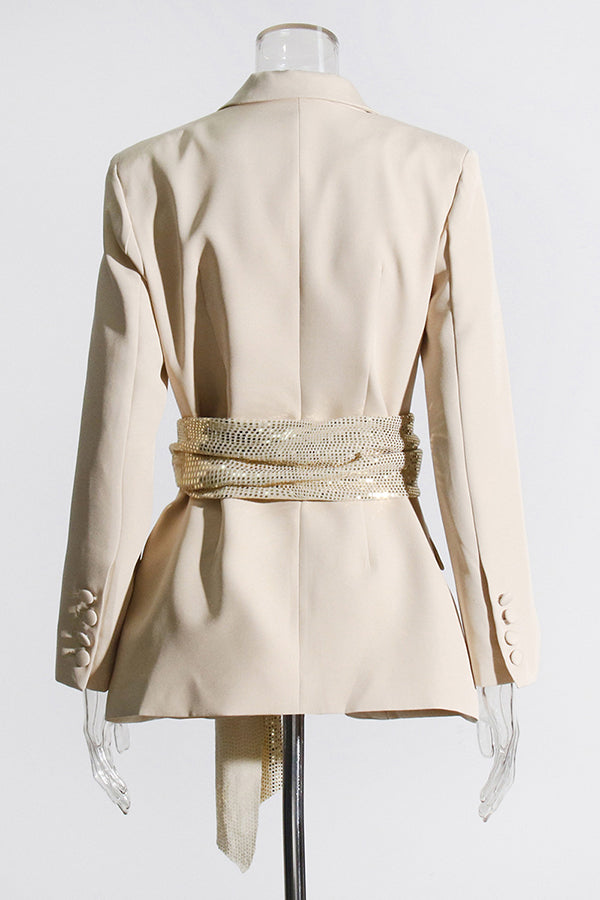 Elegant Glitter Knot Front Blazer