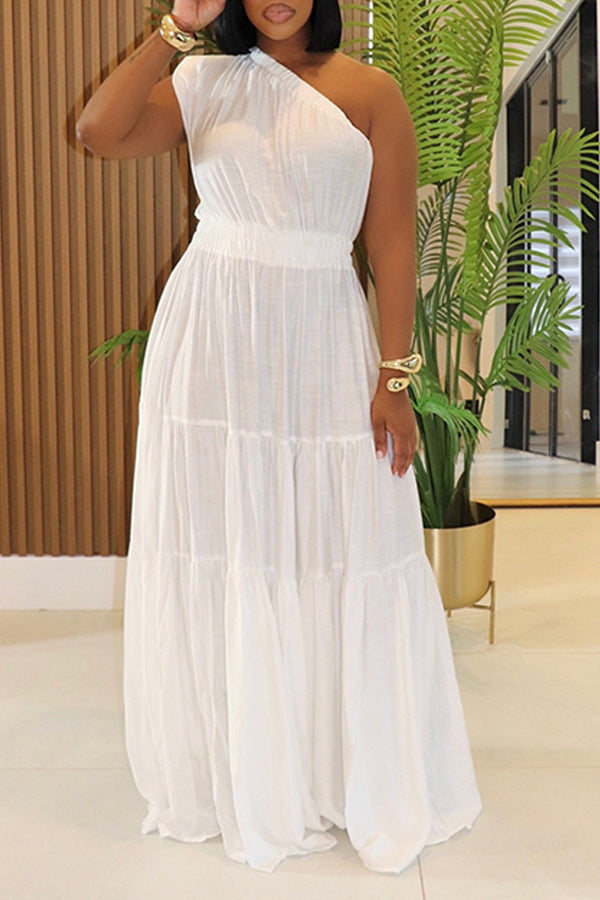 Vacation One Shoulder Ruffle Hem Dress