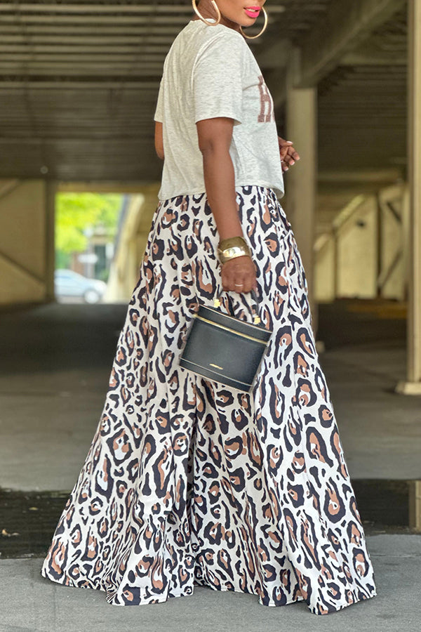 Casual Leopard Print Wide Leg Pants