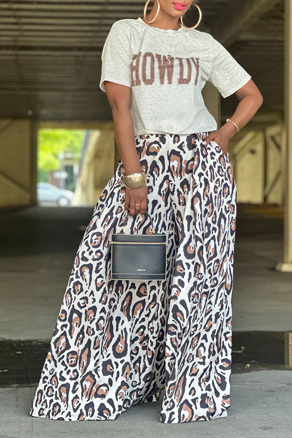 Casual Leopard Print Wide Leg Pants
