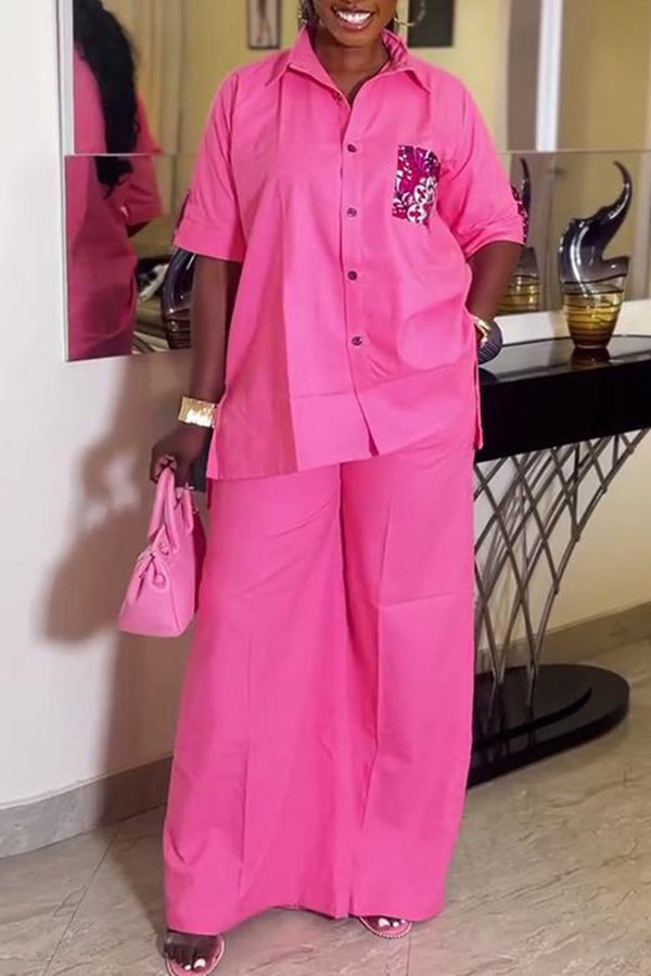 Casual Short Sleeve Shirt & Wide Leg Pants Set*