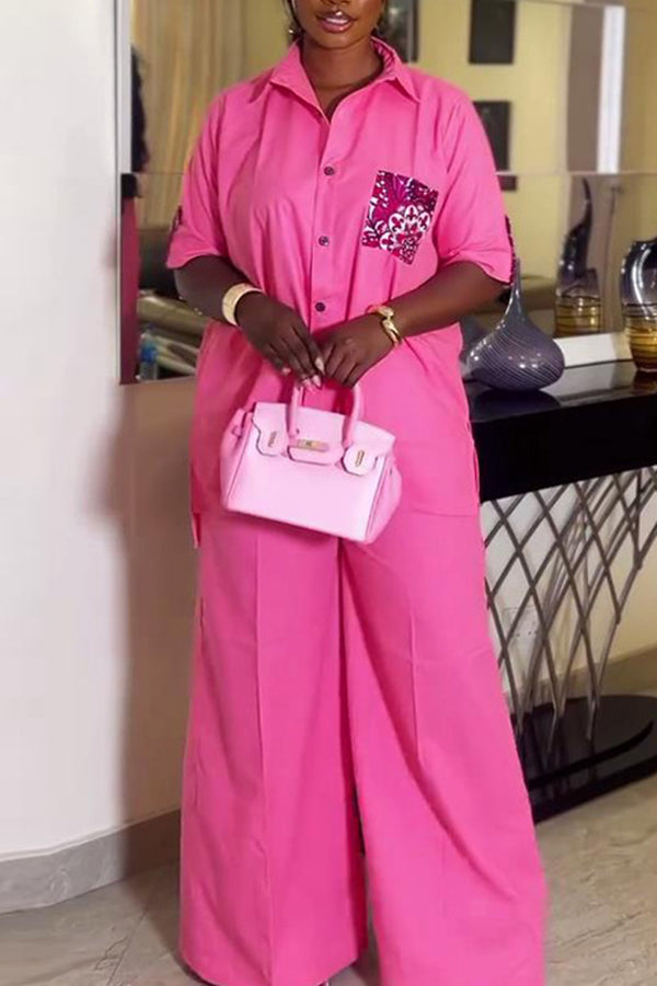 Casual Short Sleeve Shirt & Wide Leg Pants Set*