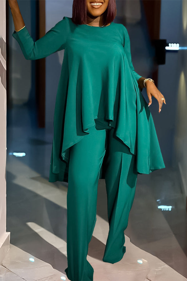 Stylish Casual High Low Top & Pants Set