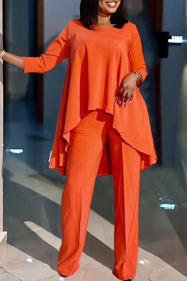 Stylish Casual High Low Top & Pants Set