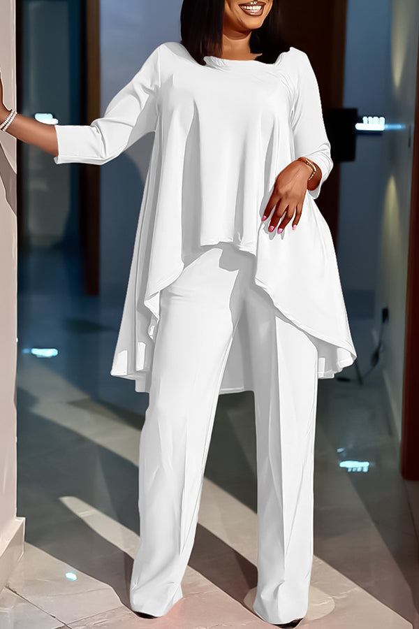 Stylish Casual High Low Top & Pants Set