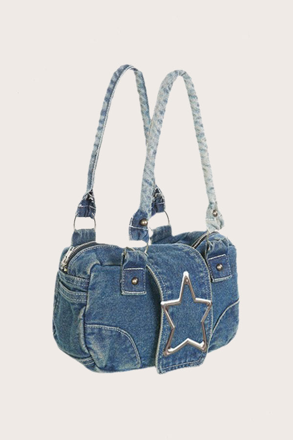 Stylish Five Pointed Star Decoration Denim Handbag