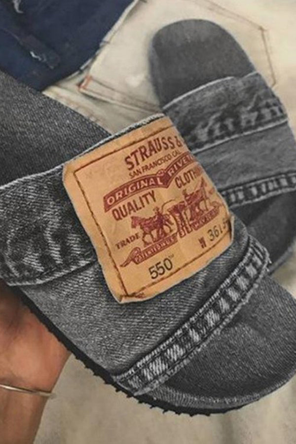 Casual Denim Fish Mouth Flat Slippers