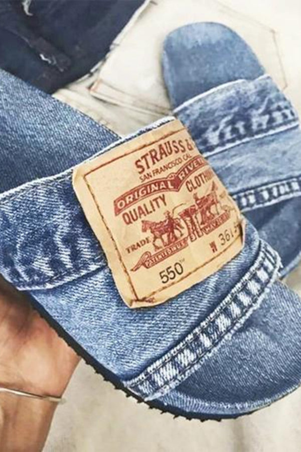 Casual Denim Fish Mouth Flat Slippers