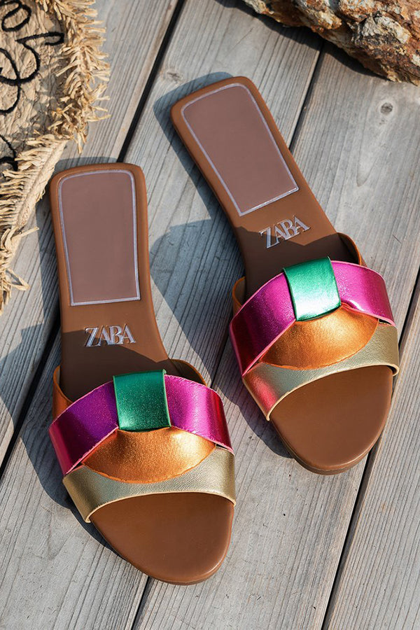 Casual Color Block Stitching Cross Flat Slippers