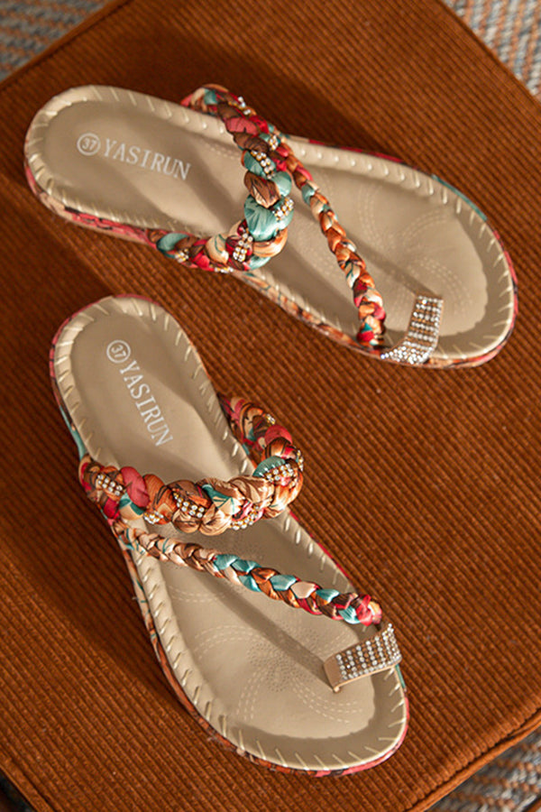 Bohemian Wooden Beads And Rhinestone Wedge Sandals