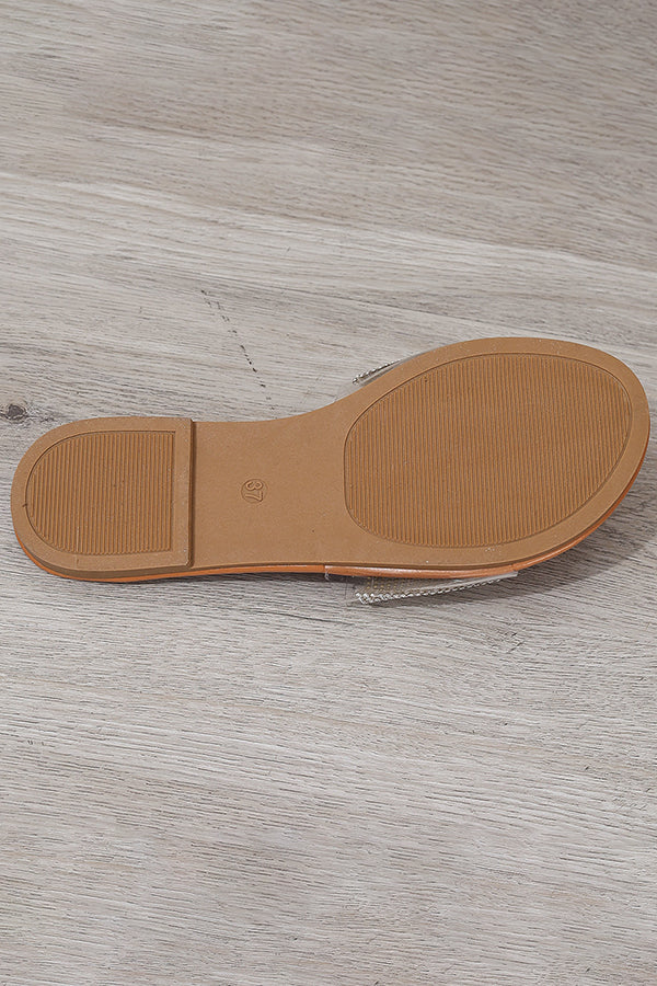 Simple Rhinestone Round Toe Flat Beach Sandals