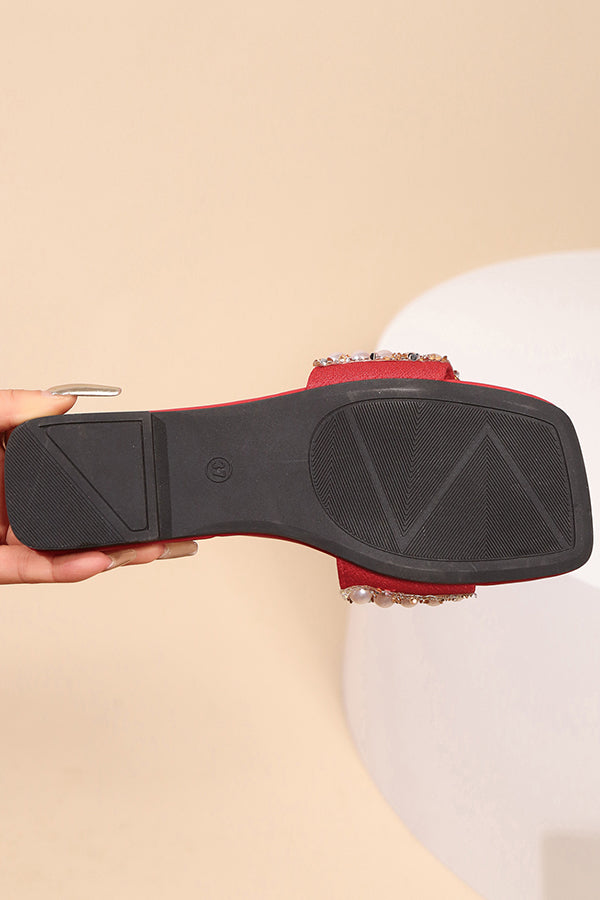 Fashionable Colorful Rhinestone Pearl Decorated Sandals