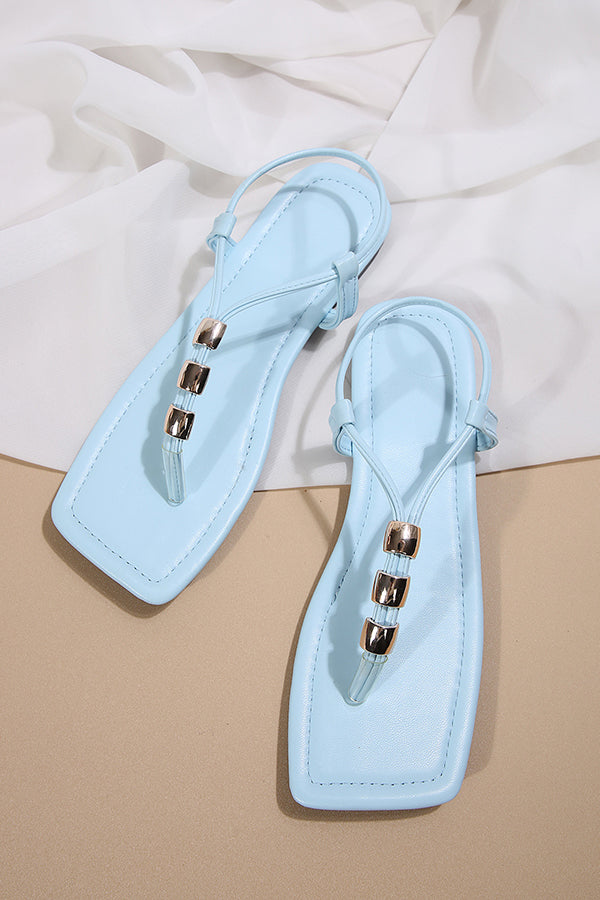 Casual Flat Square Toe Beaded Sandals