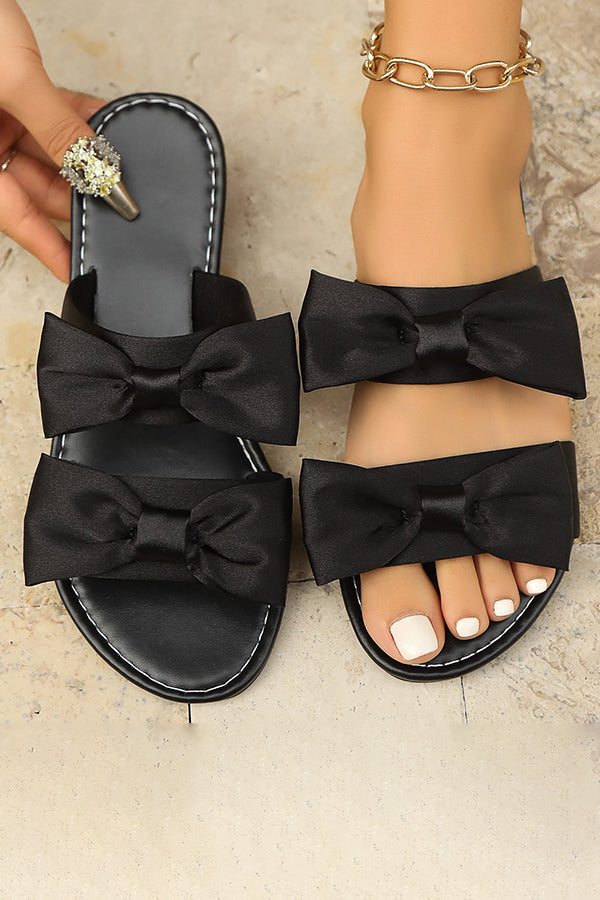 Fashion Bow Solid Flat Slippers